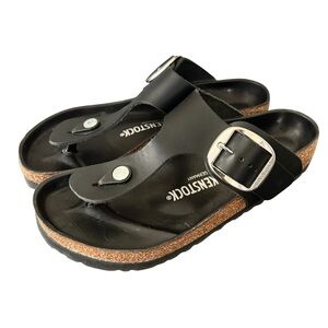 Birkenstock Gizeh Big Buckle Sandal Black Oiled Leather Slides